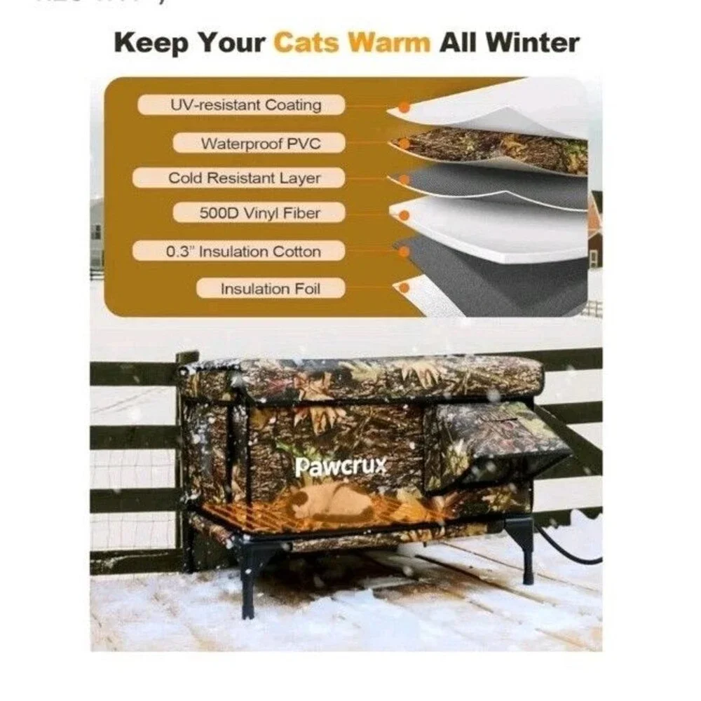 Raised Insulated Weatherproof Heated Cat House for Outdoor with Escape Door